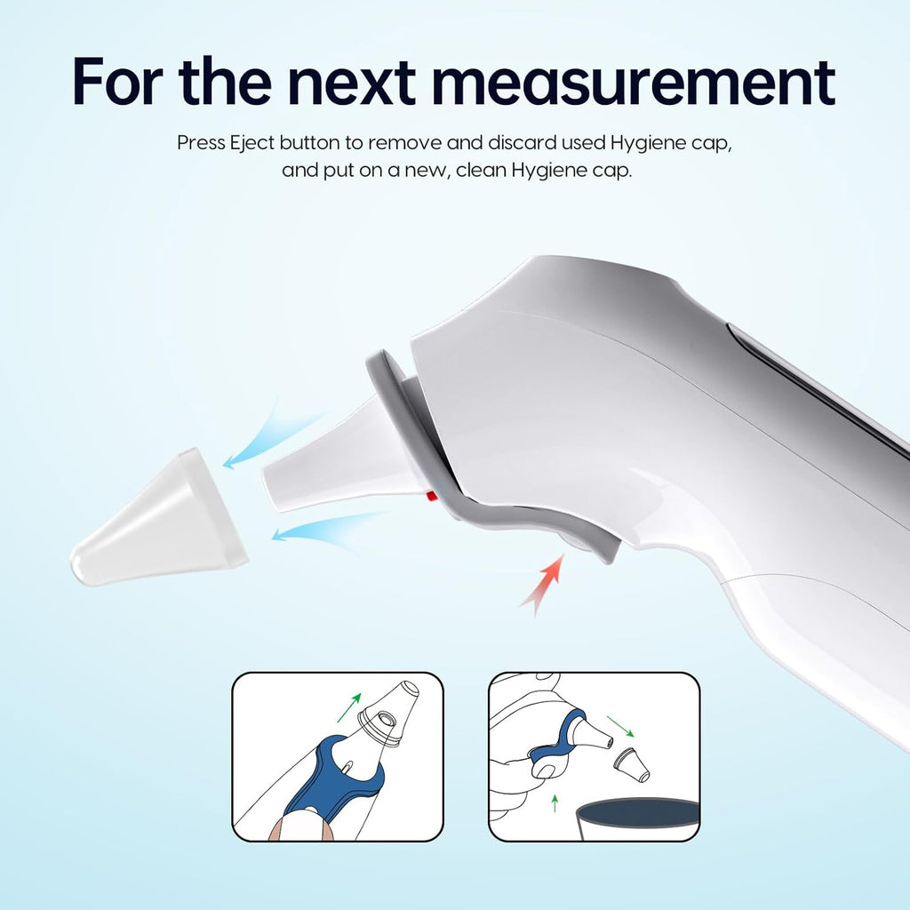 Ear Thermometer, Highly Accurate Ear Thermometer for Kids, Adults and Babies, 30 Memory Recall, 1s Result and 3-Color Fever Alert, with 24 Disposable Probe Covers, Gray