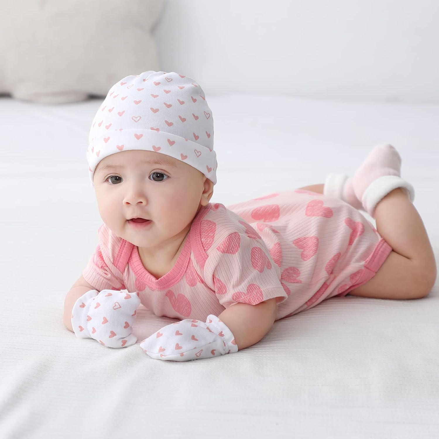 Newborn Baby Boy Girl Caps Mittens Socks Set Cotton Baby Essentials Accessories (Hats+Gloves+Socks)