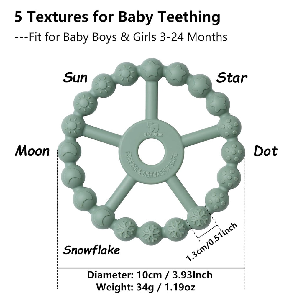3 Pack Ring Teether Baby Infant Toys, Baby Essentials, Silicone Teething Ring Toys for Babies 0-6 Months, Seposeve Toddler Teethers 6-12 Months 12-24 Months, Infant Teething Relief, Brown Green Blue