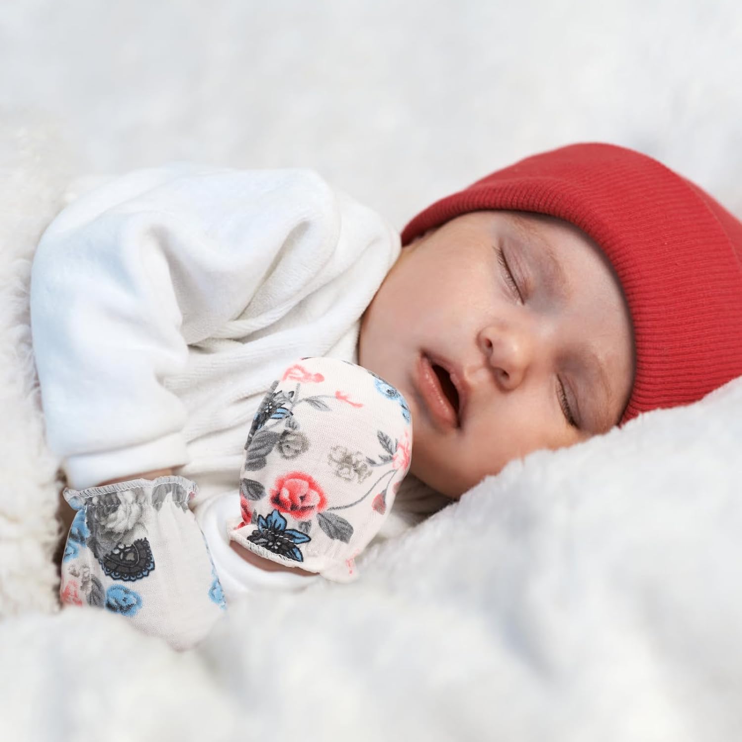 BQUBO Newborn Infant Toddler Mittens No Scratch Cotton Elastic Wrist Gloves Hypoallergenic for 0-6 Months Baby Boys Girls