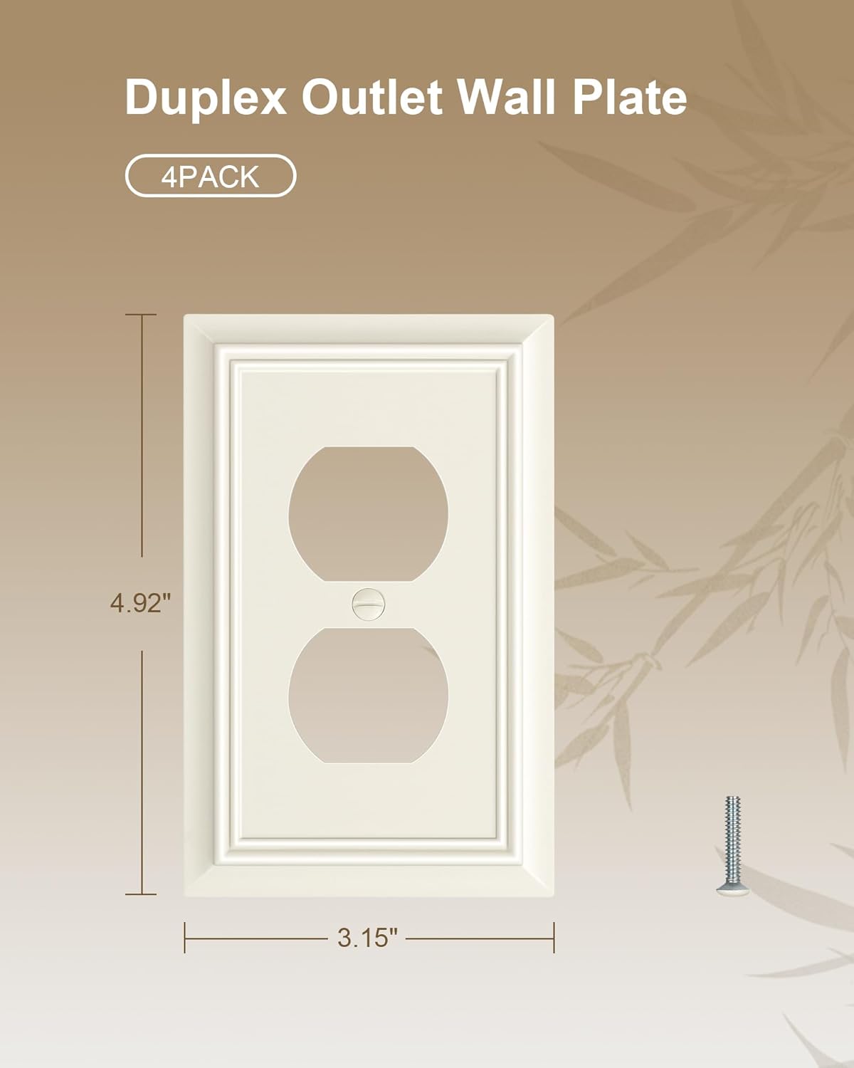 4-Pack Duplex Outlet Cover Plate, Decorative Light Almond Switch Plates and Outlet Covers, Natural Bamboo Fiber Wall Plates for Electrical Outlets, 1 Gang Receptacle Cover, Corrosion Resistant