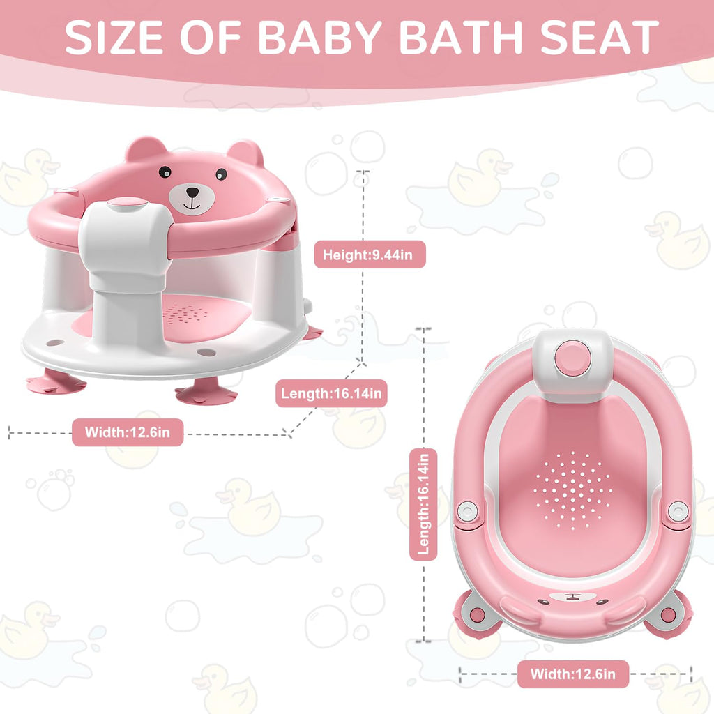 Baby Bath Seat for Babies 6 Months & up, Non-Slip Toddler Bath Seats for Babies Sitting Up, Safe Infant & Newborn Bathtub Chair with 4 Suction Cups & Soft Cushion for Shower,Pink