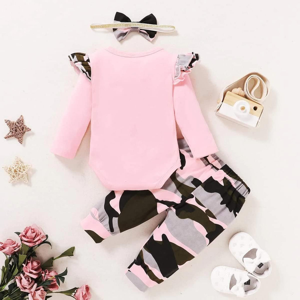 Newborn Baby Girl Clothes, Infant Girl Outfits Long Sleeve Ruffle Romper + Floral Pants + Headband Set