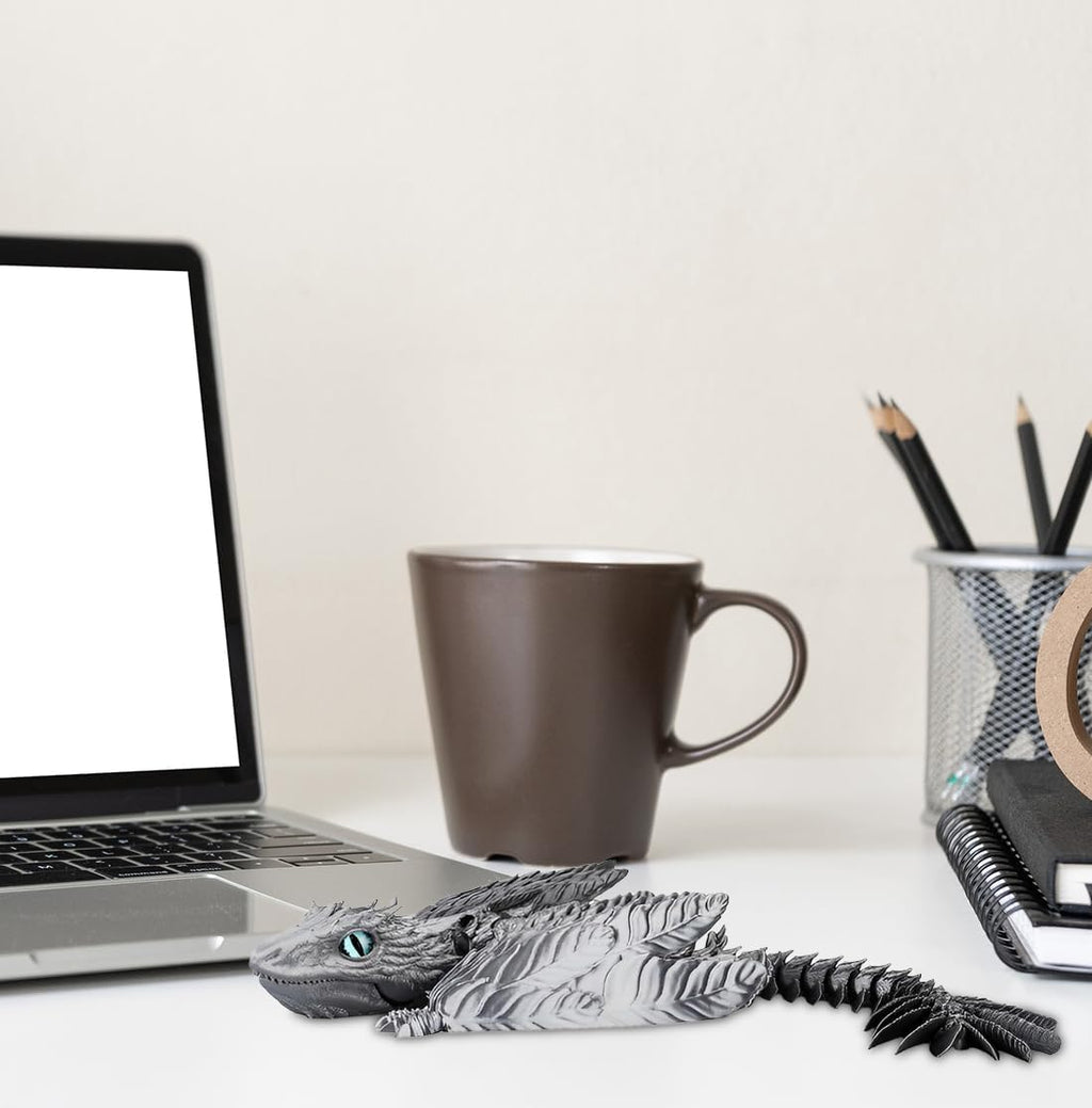 3D Printed Dragon with Wings 3D Printed Animals Articulated Dragon Fidget Dragon 3D Printed Toys Dragon Toy Desk Pets Home Office Decor (Sliver)