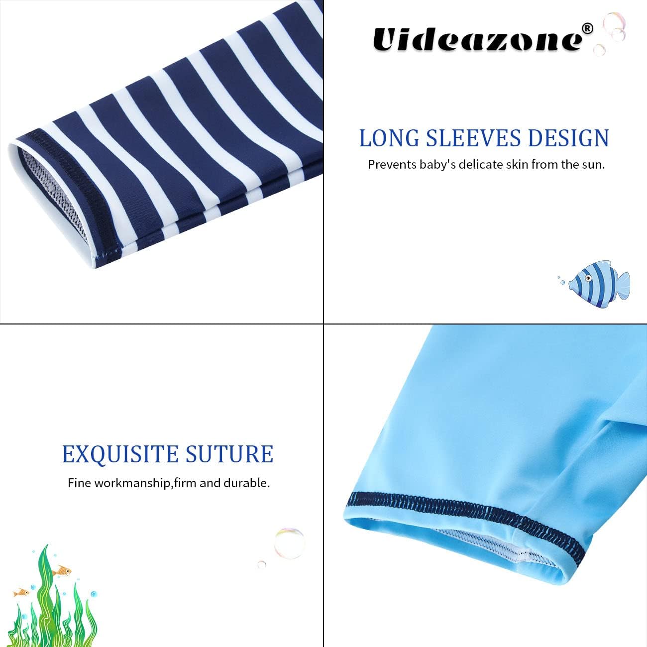 uideazone Baby Boys One Piece Swimsuit Long Sleeve UPF 50+ Rash Guard Bathing Suit Swimwear with Sun Hat 0-24 Months