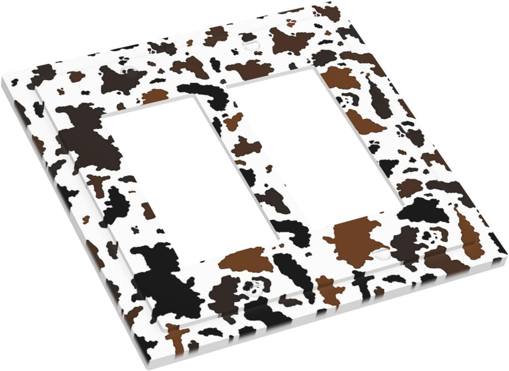 Decorative Outlet Covers Rustic Cowhide Highland Cow Milk Cow 2 Gang Double Gfci Rocker Electrical Wall Panels Light Switch Cover Plate For Farmhouse Home Decor