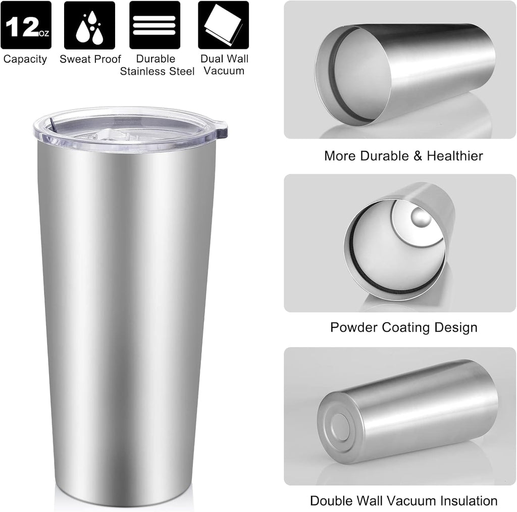 VEGOND 20oz Tumbler Bulk with Lid and Straw 12 Pack, Stainless Steel Vacuum Insulated Tumbler, Double Wall Coffee Cup Travel Mug, Stainless Steel