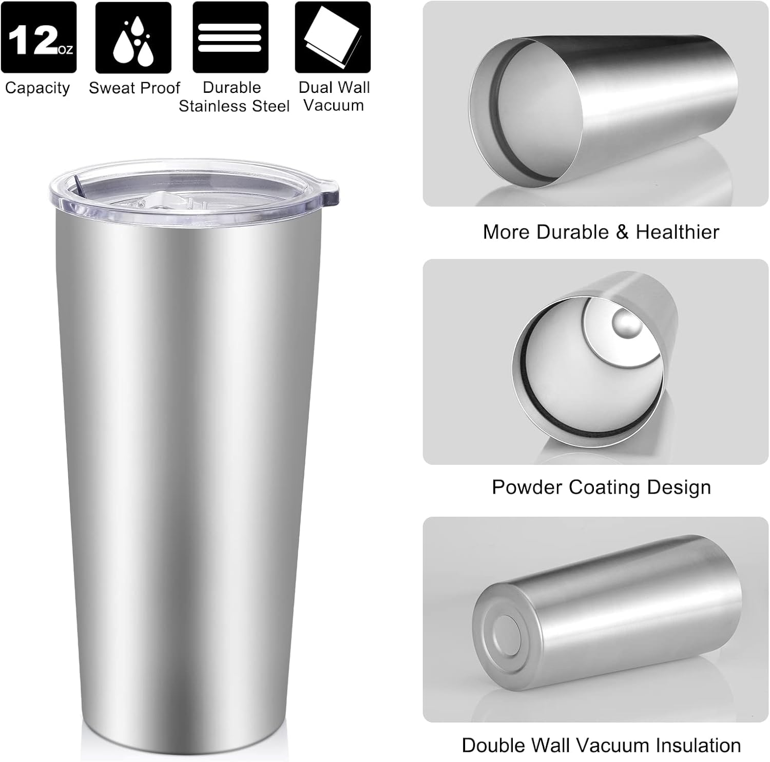 VEGOND 20oz Tumbler Bulk with Lid and Straw 12 Pack, Stainless Steel Vacuum Insulated Tumbler, Double Wall Coffee Cup Travel Mug, Stainless Steel