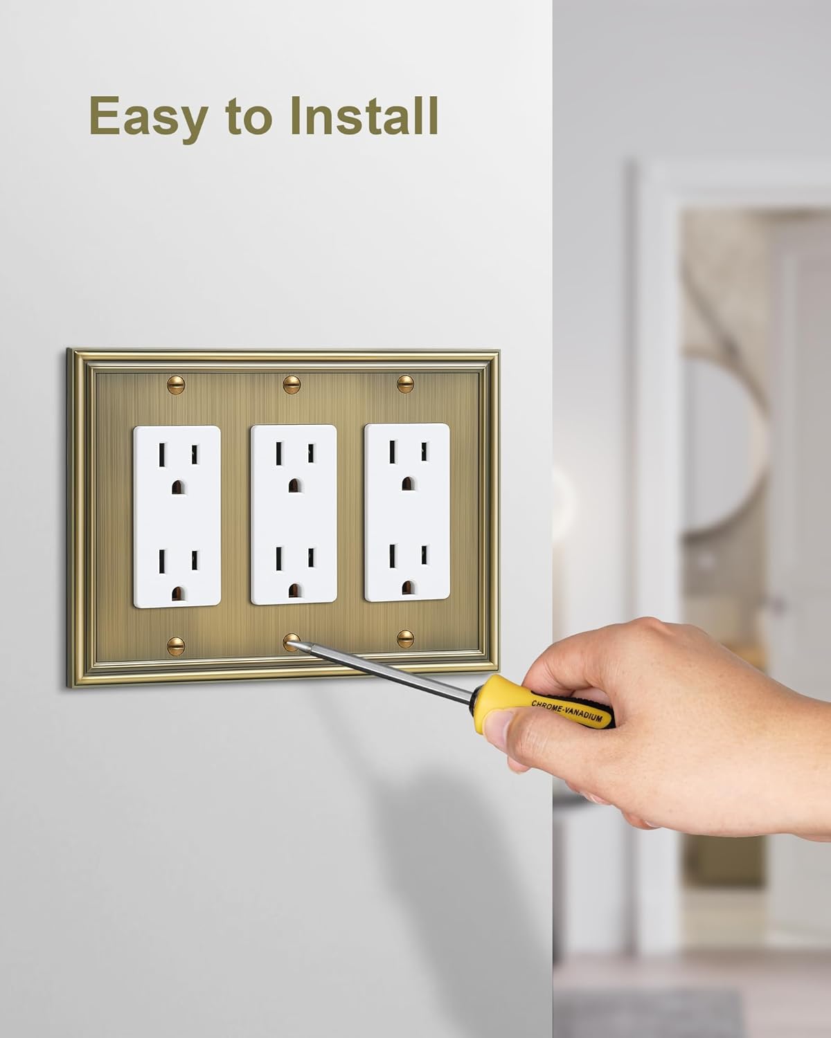 2-Pack Decorative Tripple Decorator Outlet Cover Plate, Durable Zinc Alloy Antique Brass Wall Plate for Electrical Outlets, Receptacle, GFCI Outlet, Dimmer Switch, 3-Gang, Corrosion Resistant