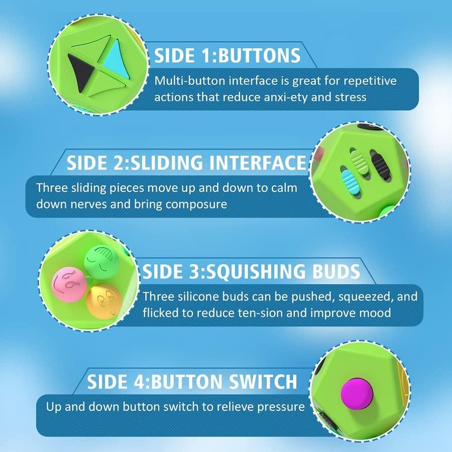 Fidget Dodecagon –12-Side Fidget Toys Cube Relieves Stress and Anxiety Anti depression cube for Children and Adults with Autism(B1 Green)
