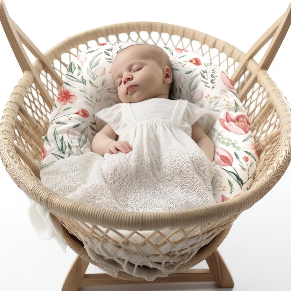 4 Pack Baby Girl Bassinet Sheets Set Soft Fitted Floral or Elephant Theme Baby Girl Mattress Covers Breathable Toddler Bed Sheets for Infant or Newborn Girls (Flower, Bassinet Sheets)