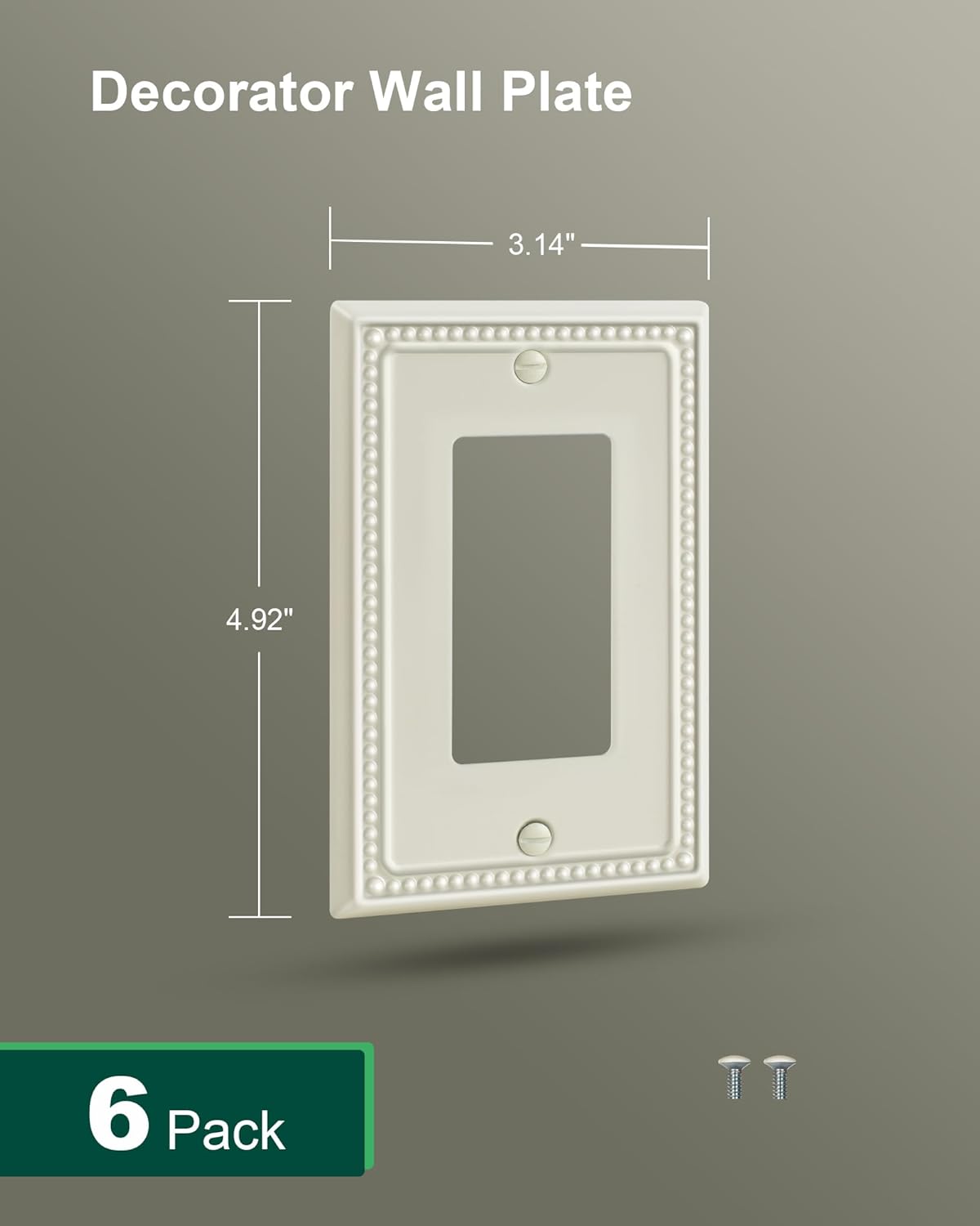6-Pack Decorator Outlet Cover Plate, Decorative Switch Plates and Outlet Covers, Light Almond Metal Wall Plates for Electrical Outlets, Receptacle, GFCI Outlet, Dimmer Switch