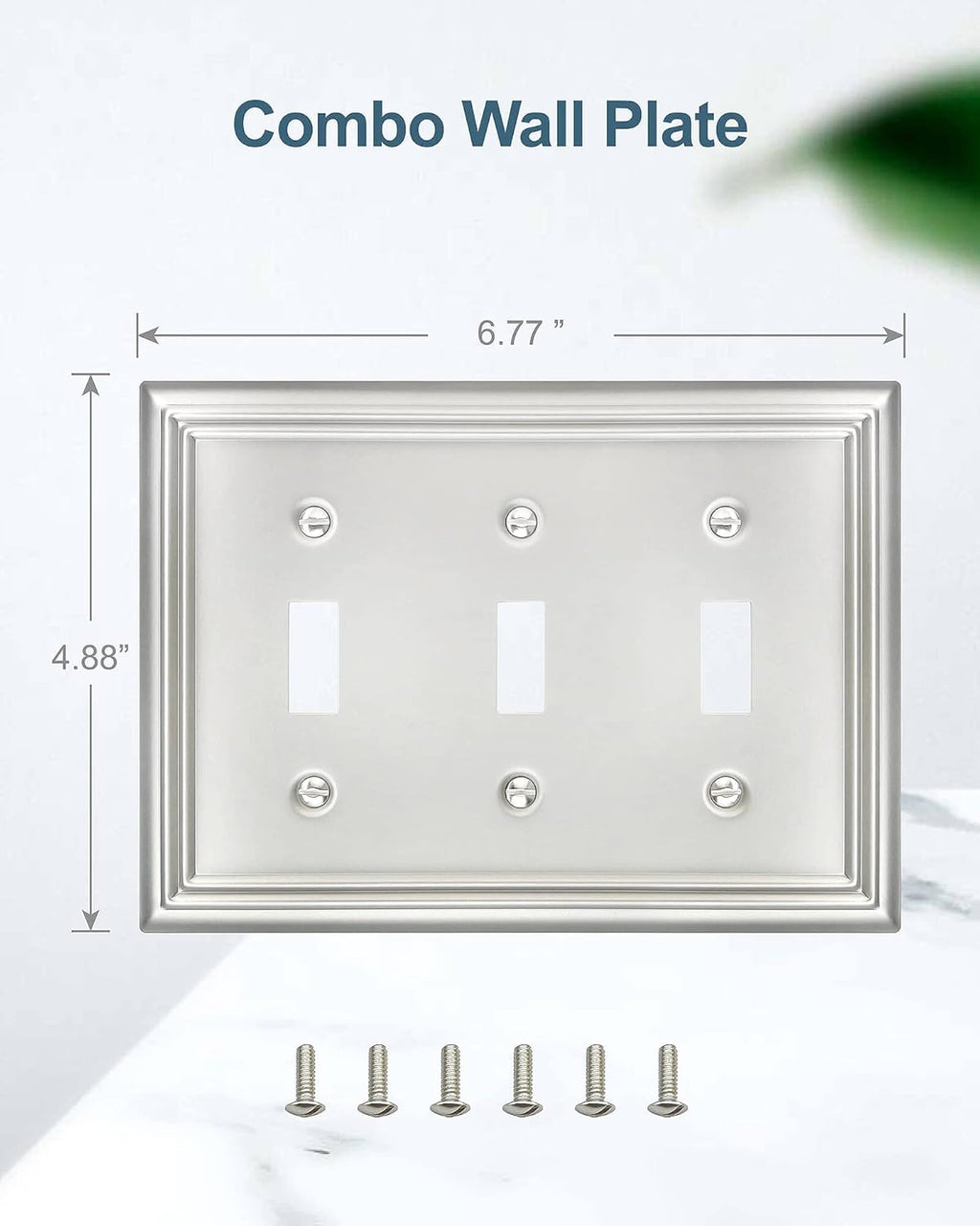 2-Pack Light Switch Cover, Satin Nickel Triple Toggle Wall Plate, Metal Switch Plate Cover, Midsize, A031 Series