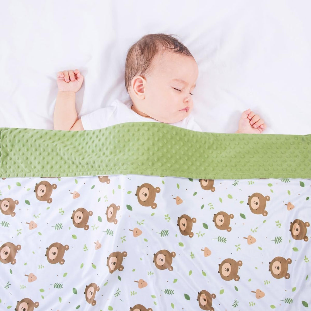 Baby Blanket for Boys Girls Soft Minky with Double Layer Dotted Backing, Cartoon Printed 30 x 40 Inch Toddler Blanket (Little Bear)