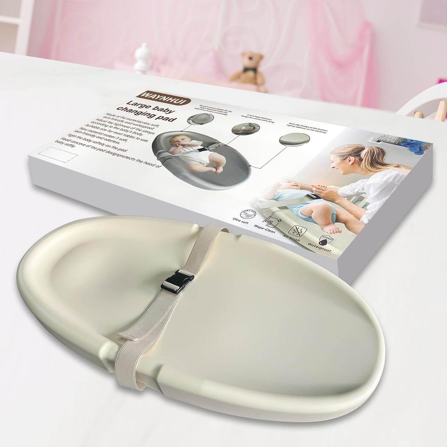 Baby Changing Pad,Waterproof Easy to Clean,PU Foam Changing Pad on Table Topper for Changing Diaper and Dresser (Grey)