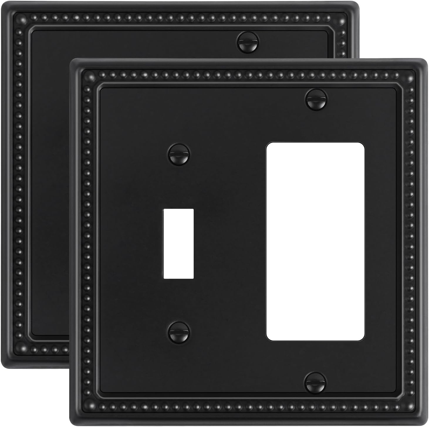 2-Pack Combo Toggle/Decorator Light Switch Cover Plate, Pearls Decorative Electrical Outlet Covers, Metal Wall Switch Plates and Outlet Covers, Black