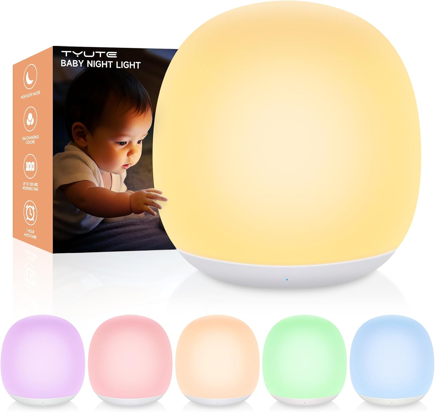 Baby Night Light, Nursery Night Lamp with 8 RGB Colors Changing, 1h Timer, Rechargeable & Touch Control, Soft BPA Free Portable Dimmable Night Lamp for Kids Room Breastfeeding