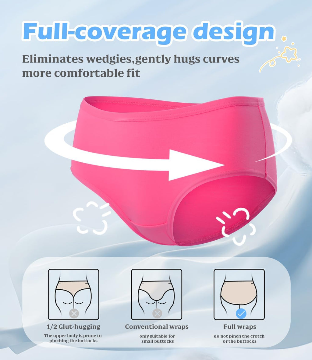 BAMBOO COOL Girls Underwear Kids Soft Skin-friendly Panties Breathable Lightweight Briefs For Teens 6-14 Years 6 Pack