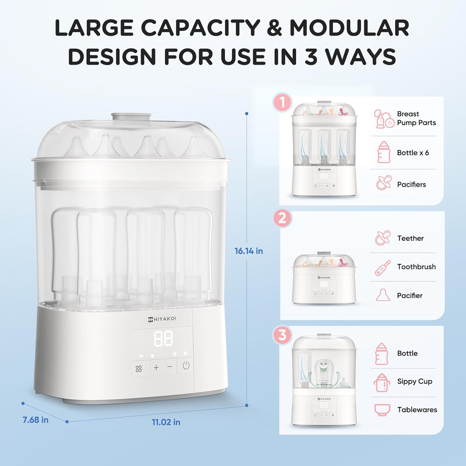 Bottle Sterilizer and Dryer, HIYAKOI Electric Steam Baby Bottle Sterilizer and Dryer, All-in-One Sterilizer 2 Layers Large for Baby Bottles, Parts & Other Newborn Essentials - HEPA Filtration