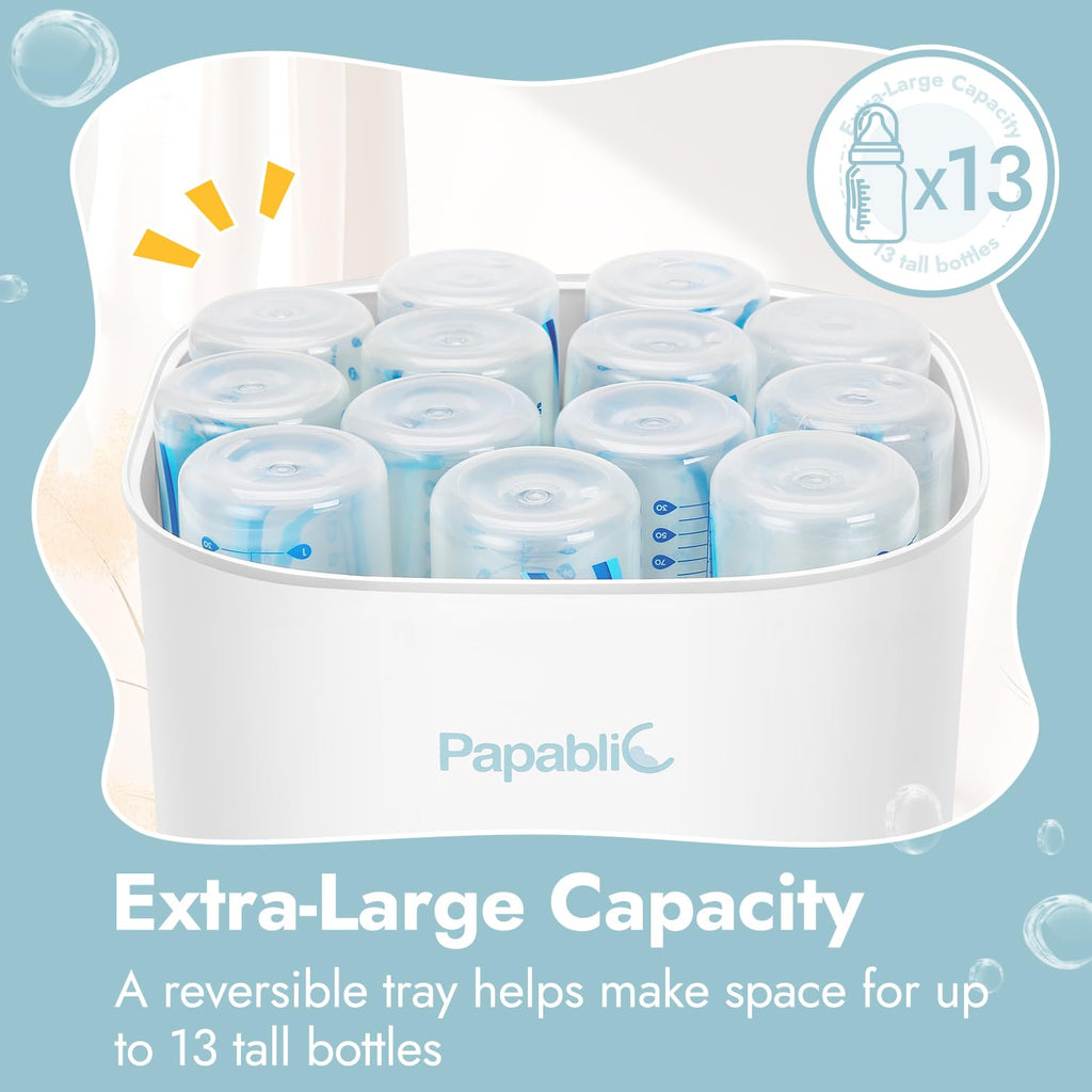 Papablic Bottle Sterilizer and Dryer Pro Max, 13 Bottles Extra-Large Capacity for Big Family, Electric Steam Bottle Sanitizer for Baby Bottles, Parts & Other Newborn Essentials