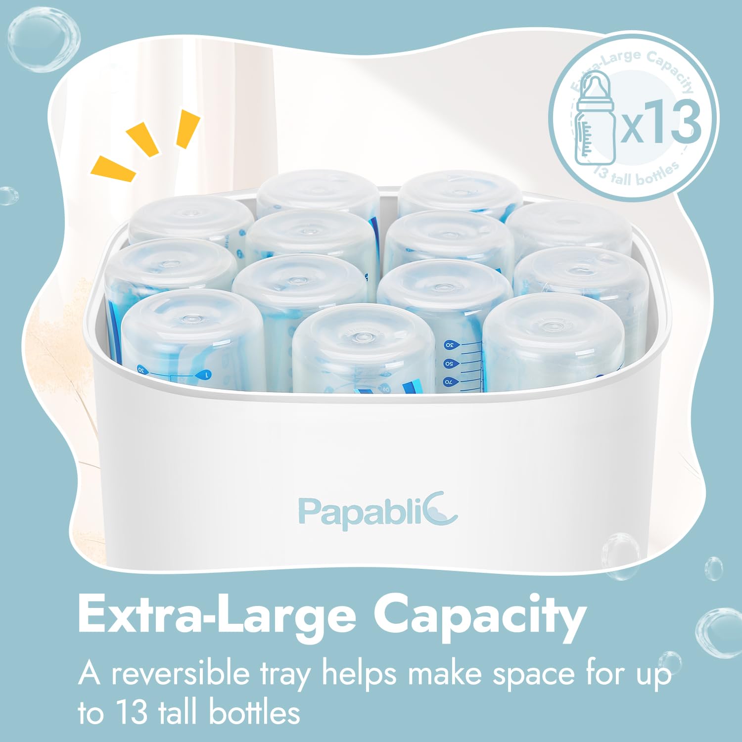 Papablic Bottle Sterilizer and Dryer Pro Max, 13 Bottles Extra-Large Capacity for Big Family, Electric Steam Bottle Sanitizer for Baby Bottles, Parts & Other Newborn Essentials