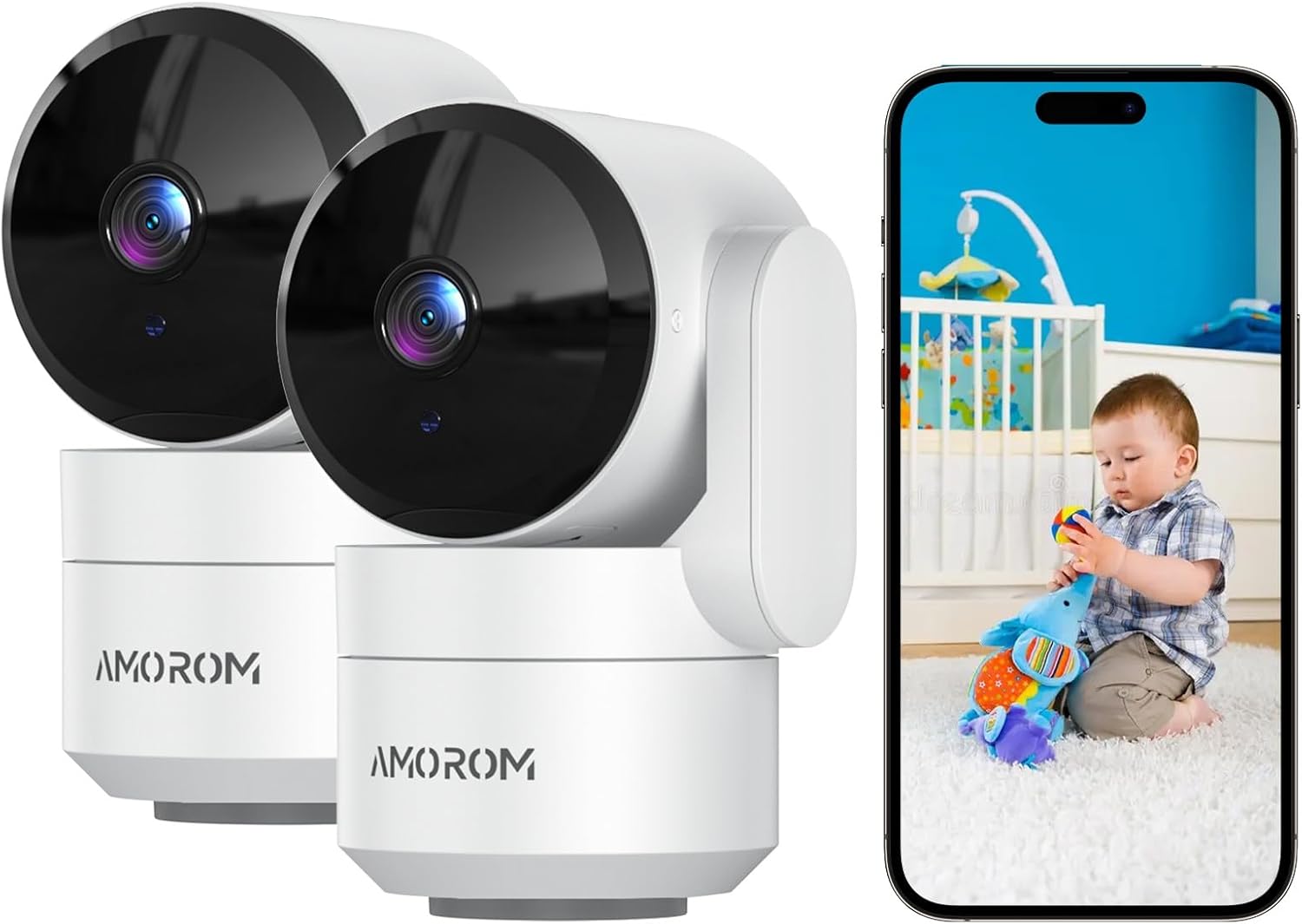 2 Pack Indoor Security Camera, Home Security Cameras Wireless, 360° Pan Tilt Baby/Pet Monitor with Night Vision, Motion Detection, 2-Way Audio, Works with Alexa & Google Assistant, 2.4GHz WiFi Only