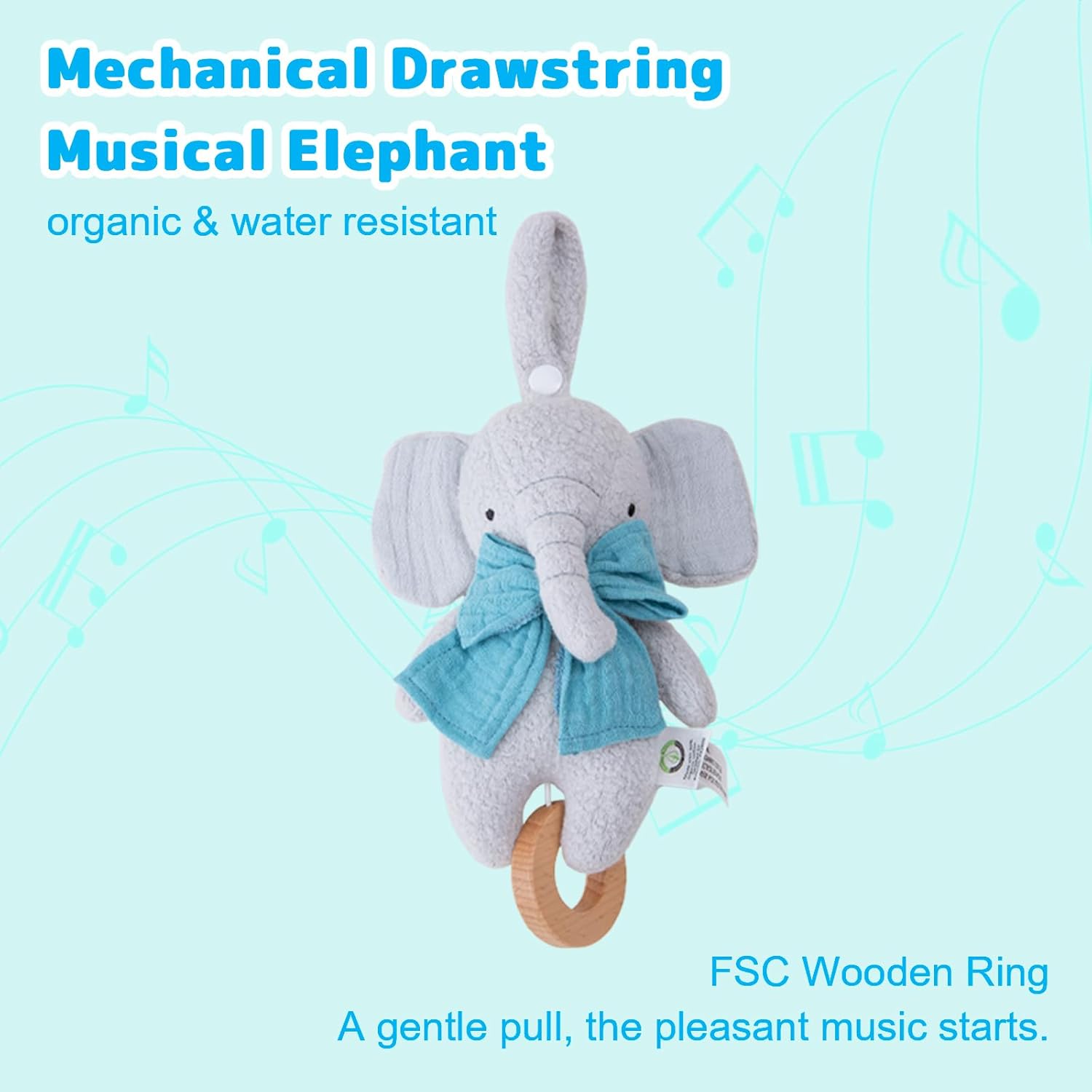 Organic Cotton Stuffed Animal Rattle Baby Toys, Organic Elephant Cuddle Cloth & Organic Musical Elephant Plush Toy Set for Newborns Infant Boys Girls, 2 PCS