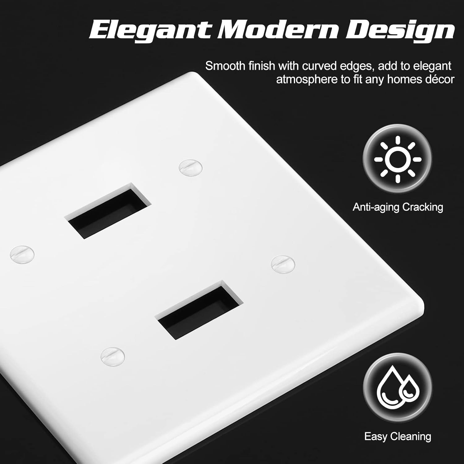 Decorator Wall Plate Double Toggle Light Switch Plate Outlet Cover,Unbreakable Polycarbonate Thermoplastic, White (10-Pack, Double Toggle-White)