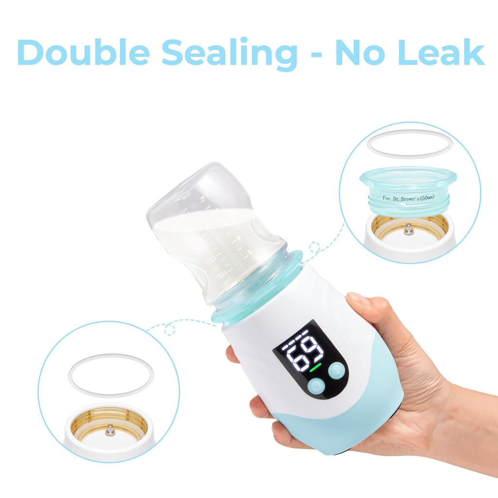 Portable Cordless Baby Bottle Warmer for Travel, Rechargeable with 8 Adapters & 1 Milk Powder Container, Safe Material, Fast Heating, Compatible with Major Brands,Blue