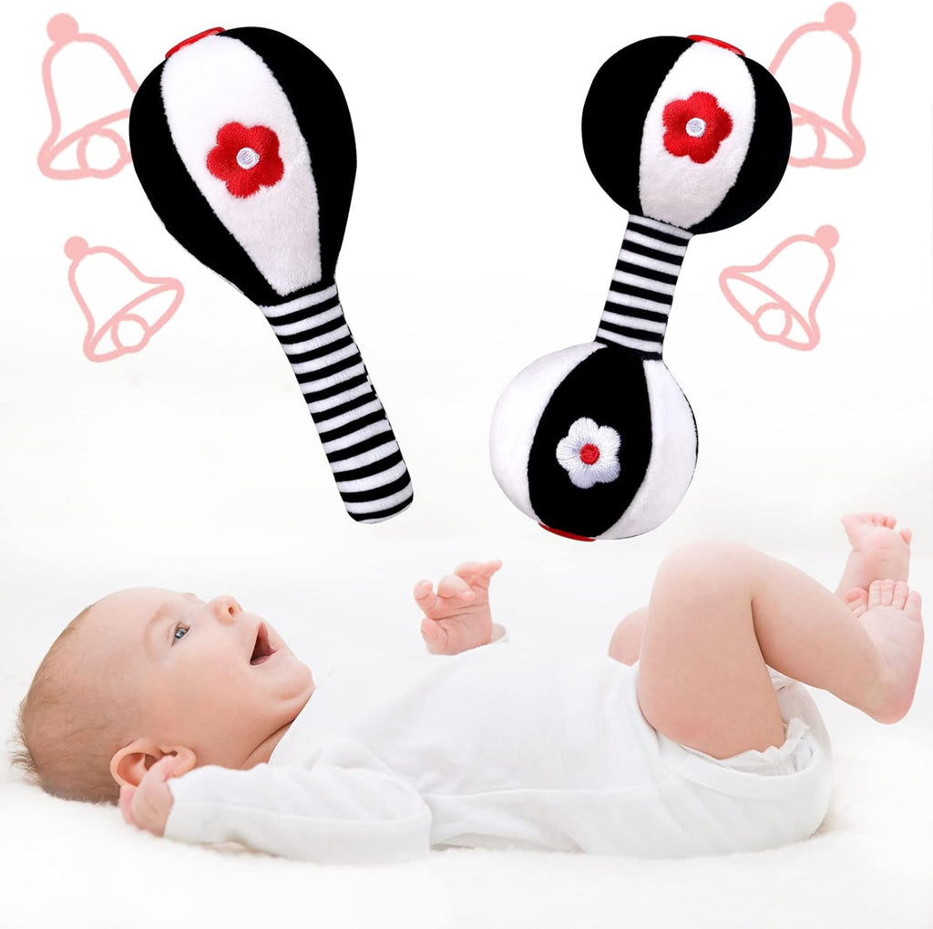 XIXILAND Baby Rattles 0-6 Months Newborn Toys Infant Toys 0-6 Months Rattles for Babies 0-6 Months Baby Toys 0-6 Months, Black and White High Contrast Baby Toys Dumbbell Toy for 0 3 6 9 12 Months