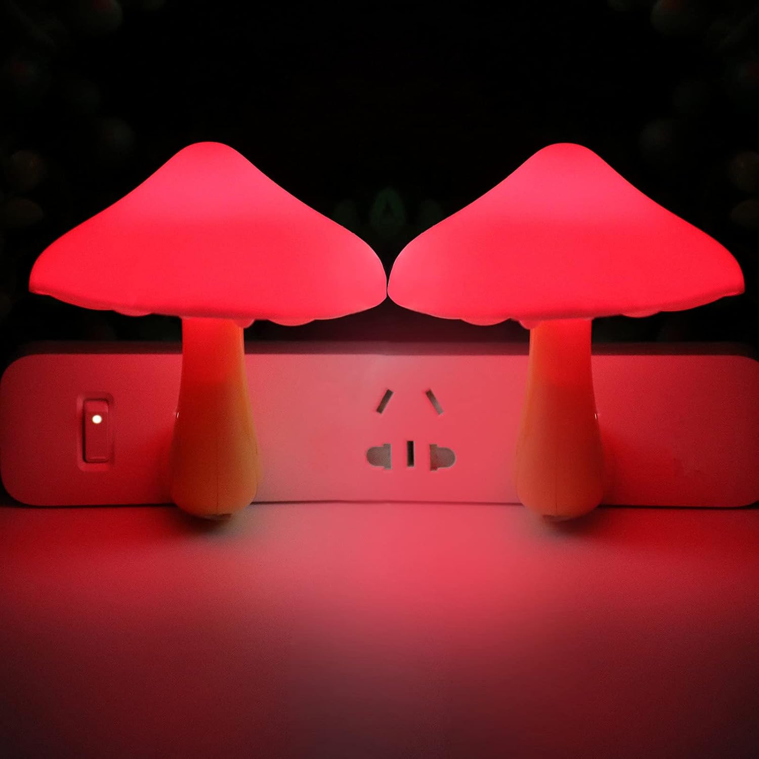2 Pcs LED Night Light Plug in Nightlight Wall Lamp, Mushroom Night Light Mini Magic Night Lights for Adults Kids Bedroom, Bathroom,Toilet,Stairs,Kitchen,Hallway Red Led Light
