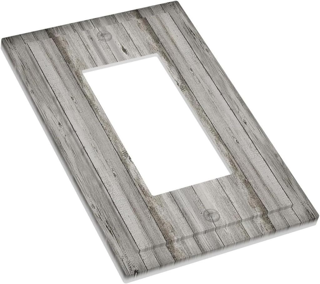 Decorative Outlet Covers Farmhouse Rustic Grey Barn Door Wood 1 Gang Single Rocker Light Switch Cover Plate Wall Plates GFCI Faceplate for Bedroom Cabin Decor