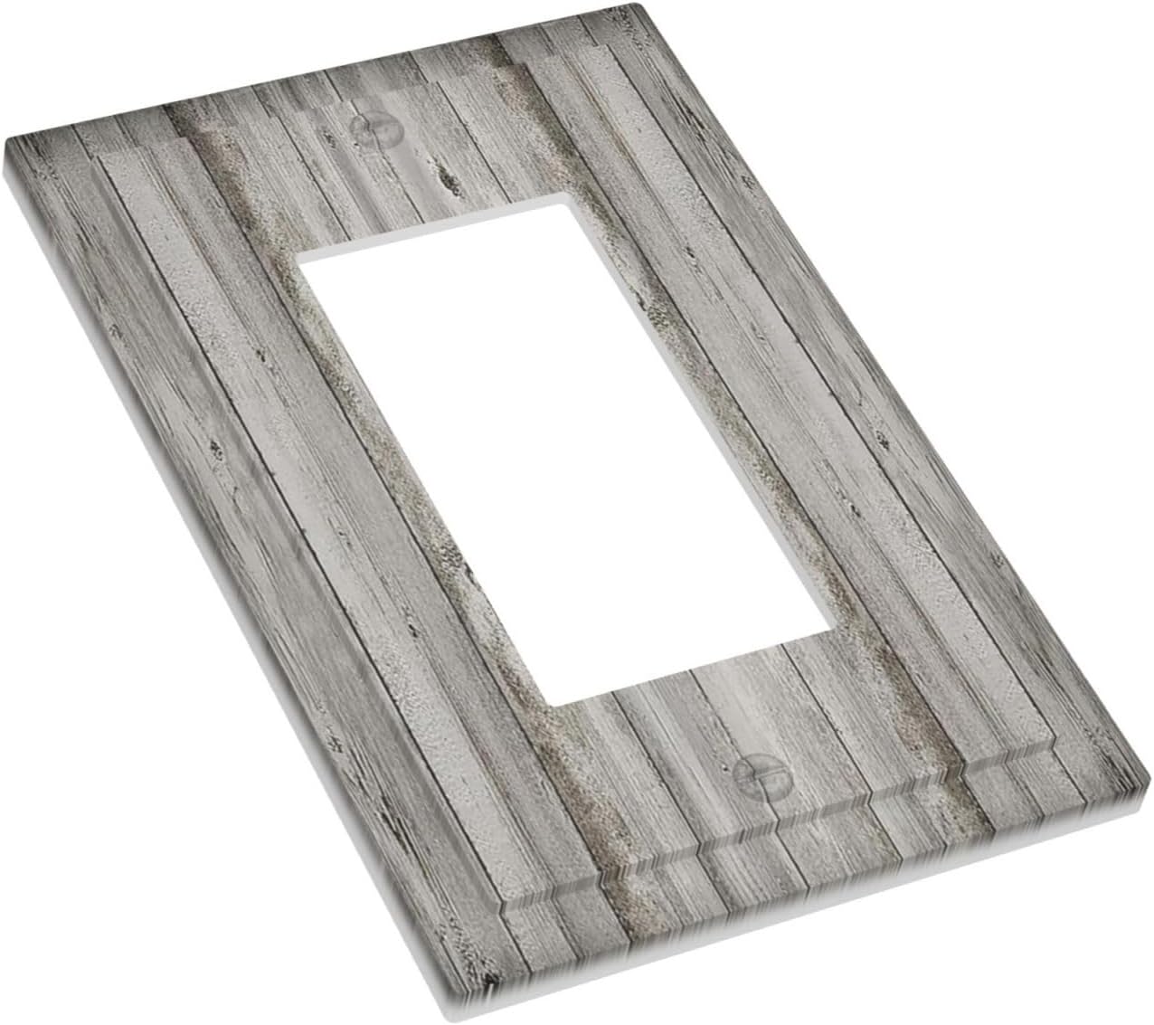 Decorative Outlet Covers Farmhouse Rustic Grey Barn Door Wood 1 Gang Single Rocker Light Switch Cover Plate Wall Plates GFCI Faceplate for Bedroom Cabin Decor