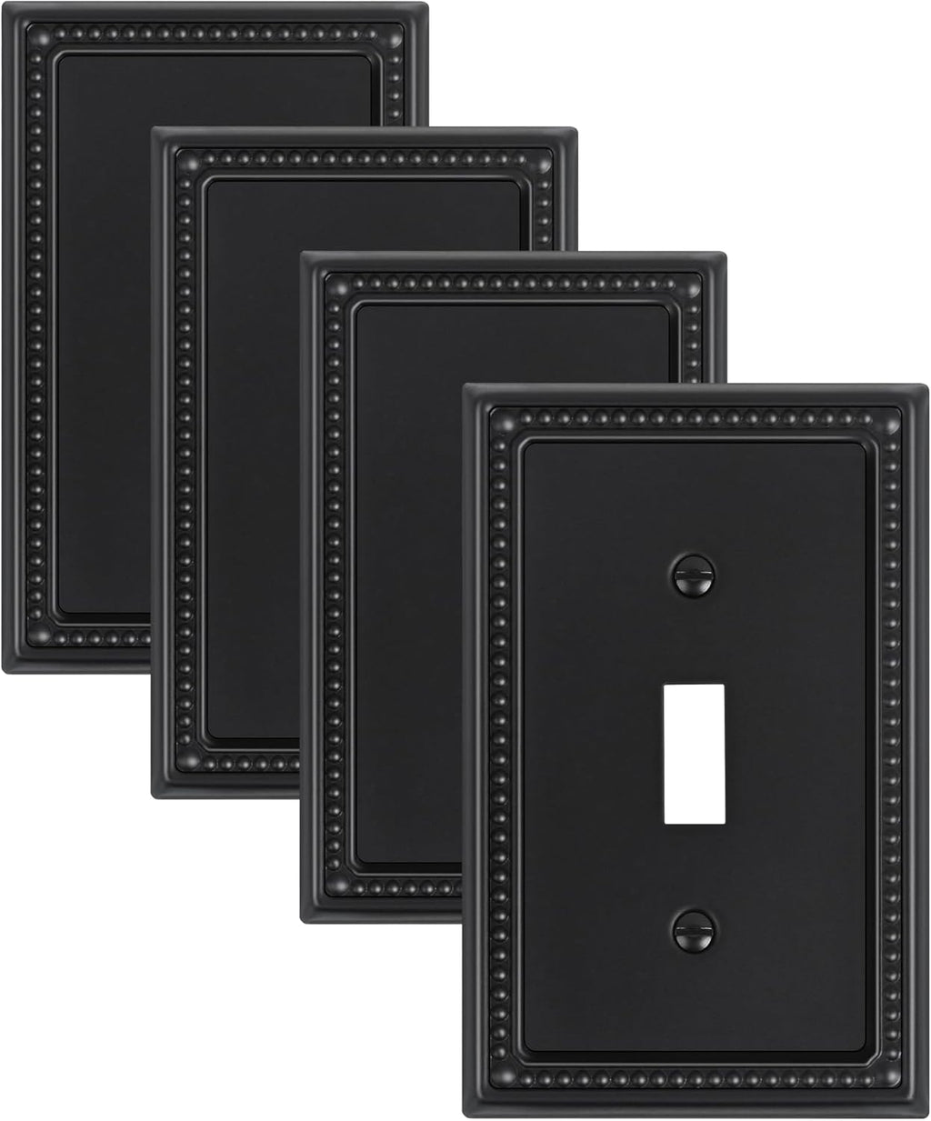 4-Pack Single Toggle Light Switch Cover Plate, Pearls Decorative Switch Plate Covers, Black 1 Gang Metal Wall Plate, Corrosion Resistant