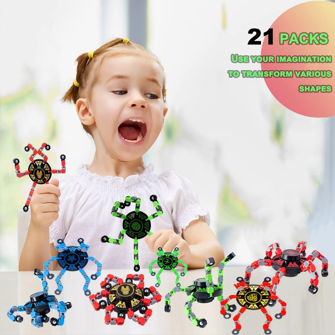 21Pack Fingertip Gyro Toy Fingertip Mechanical Top DIY Deformation Robot Metal Transformable Gyro Spinners Funny Finger Chain Robot Toy Fidget Spinners Stress Relief ADD ADHD Astium for Kids Adults