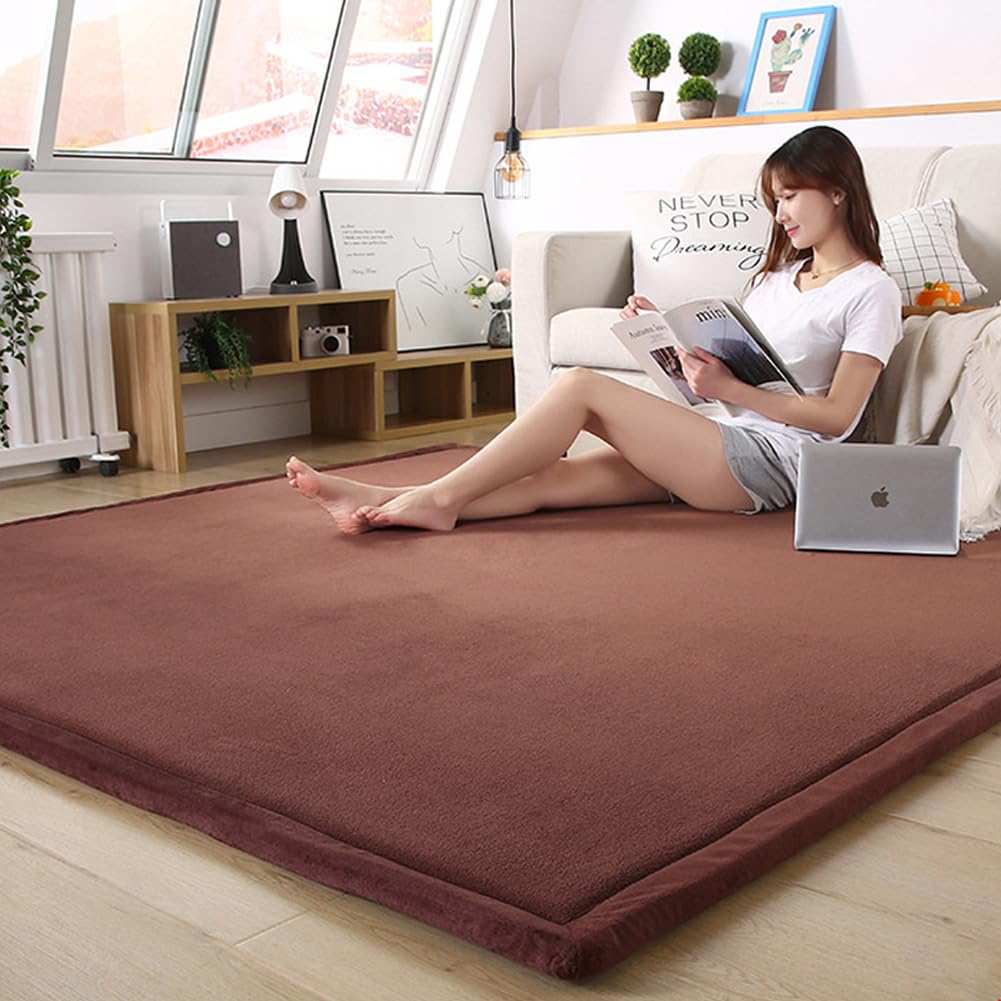 Loartee Nursery Rug - Coral Velvet Crawling Rug & Play Area Rug (6'8"x9'2", Coffee) for Toddler Children's Play Mat & Yoga Mat / Exercise Pads