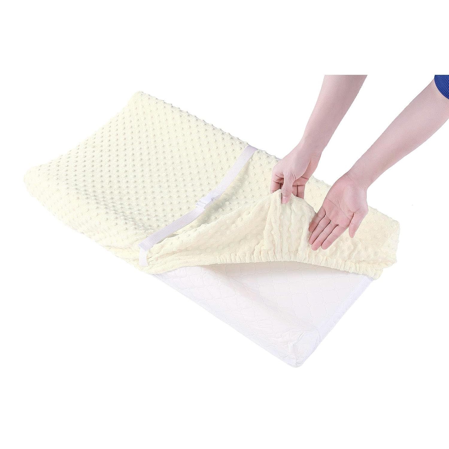 Baby Changing Pad Cover, Super Soft Plush Dot Diaper Changing Table Covers for Baby Girls and Boys, Ultra Comfortable, Safe for Babies, Fit 32"/34'' x 16" Pad (Cream Yellow)