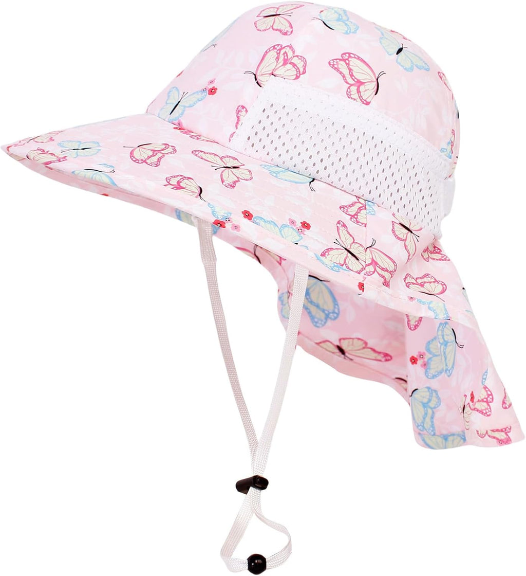 CHUNG Baby Sun Protection Hat Summer Toddler Adjustable UPF 50+ Wide Brim Neck Flap Beach Caps Boys Girls 1-12 Years Kids