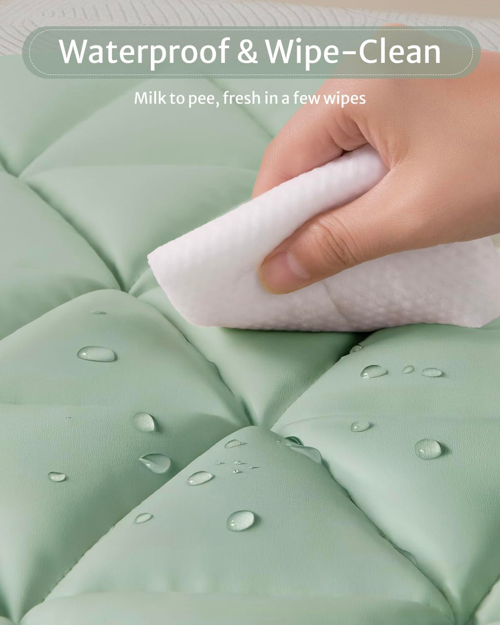 Blissful Diary Waterproof Baby Play Gym Mat, Wipe-Clean Vegan Leather Tummy Time Mat with 6 Detachable Toys, Baby Activity Mat, Sage Green