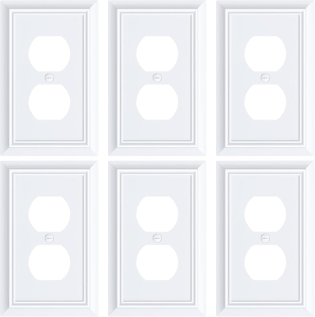 6-Pack Duplex Outlet Cover Plate, Decorative Pure White Switch Plates and Outlet Covers, Natural Bamboo Fiber Wall Plates for Electrical Outlets, 1 Gang Receptacle Cover, Corrosion Resistant