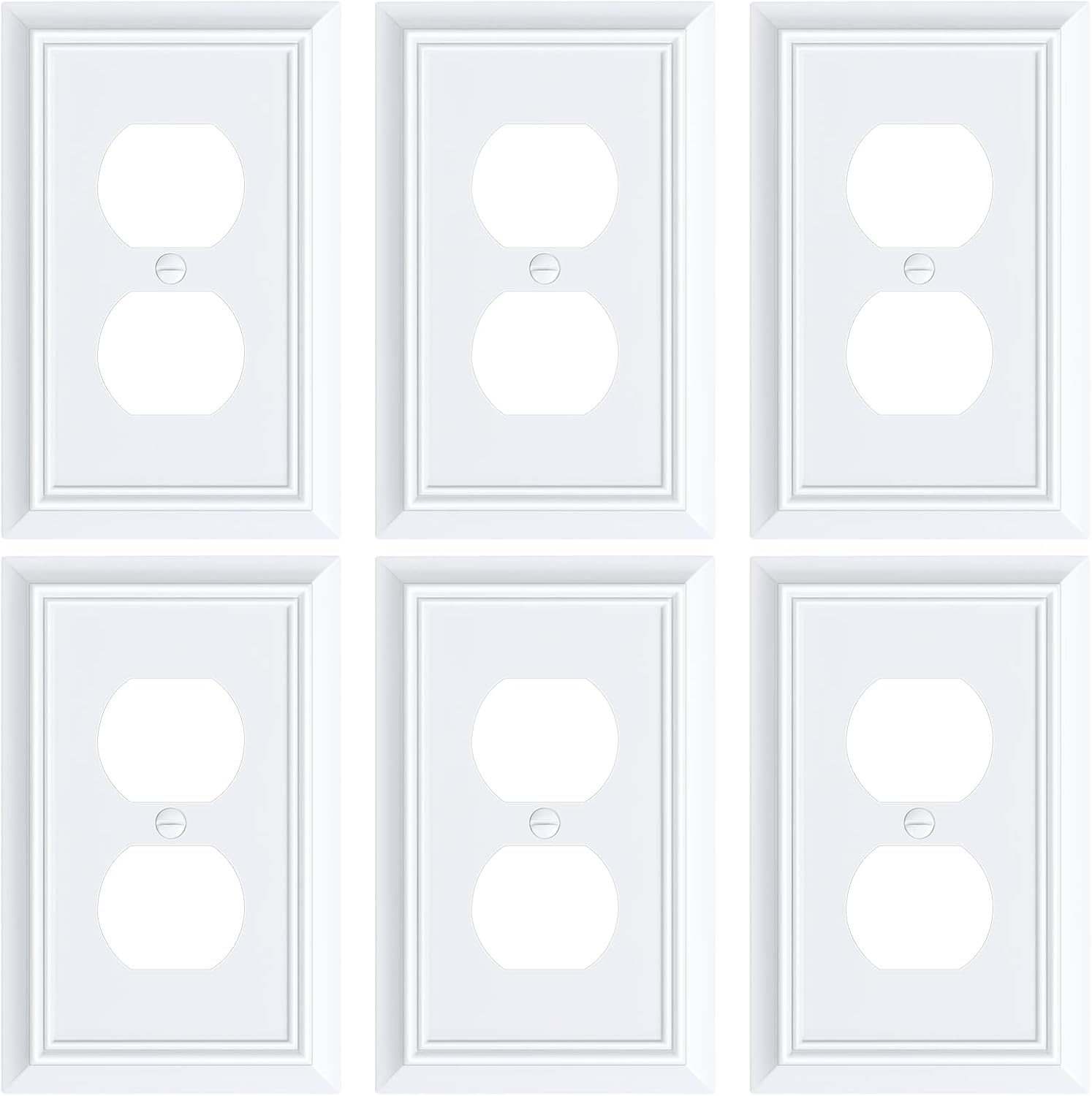6-Pack Duplex Outlet Cover Plate, Decorative Pure White Switch Plates and Outlet Covers, Natural Bamboo Fiber Wall Plates for Electrical Outlets, 1 Gang Receptacle Cover, Corrosion Resistant
