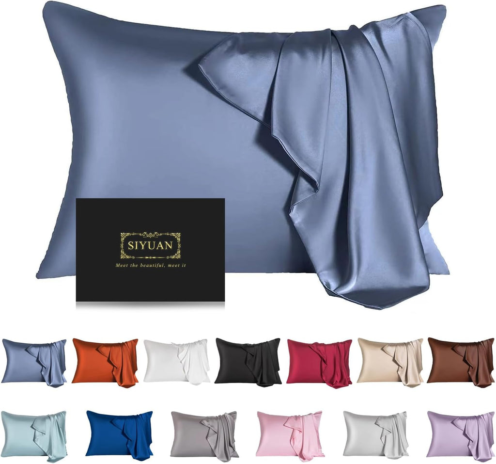 Mulberry Silk Pillowcase for Hair and Skin,Standard Size Cooling Silk Pillow Case with Hidden Zipper,Allergen Proof Dual Sides Soft Breathable Smooth Silk Pillow Cover for Women(Standard,Grayish Blue)