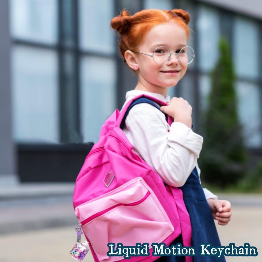 Backpack Keychains for Kids,Colorful Liquid Motion Keychain,Sensory Toy for Stress Relief Oil Bottle Key Chain Pendant Relaxing Calming Fidget Toys for Sensory Play 4 Colors