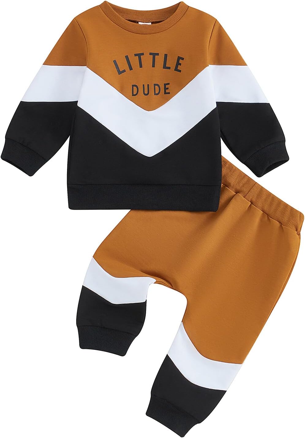 Kupretty Toddler Baby Boy Fall Winter Clothes Color Block Long Sleeve Sweatshirt Pullover Tops + Joggers Pants Outfit Set