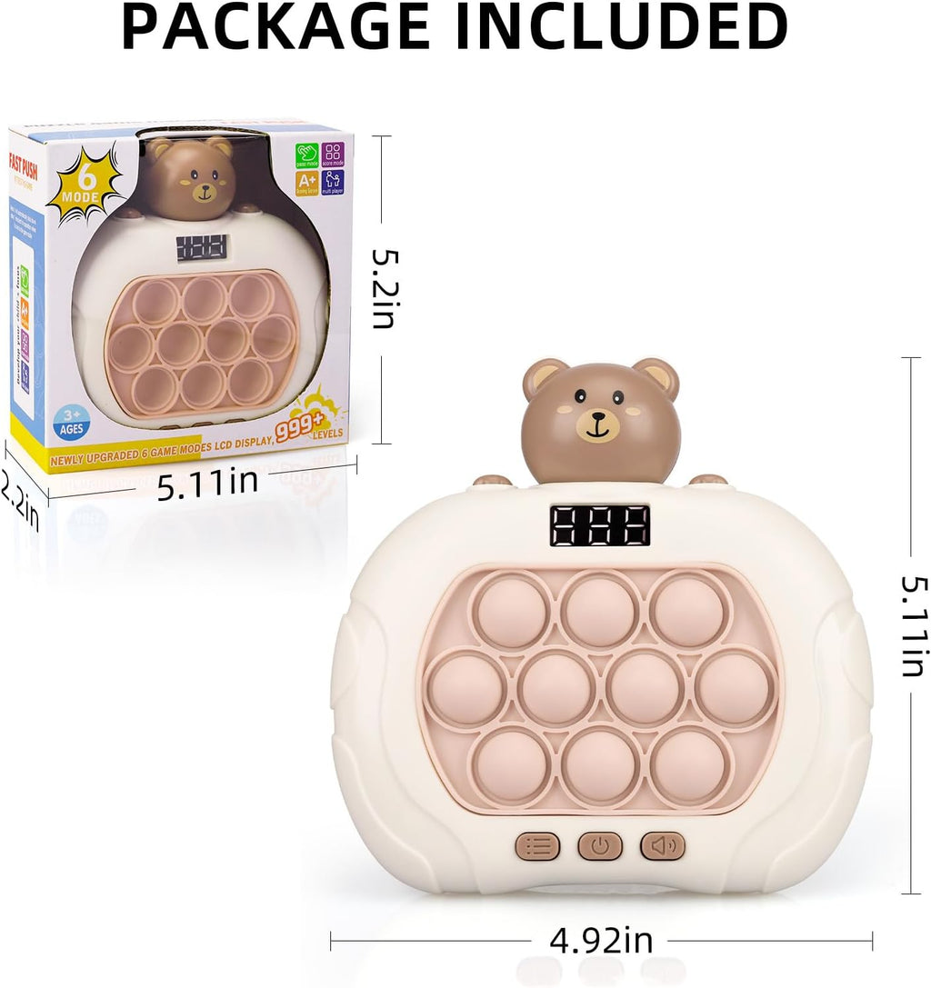 Fast Push Game Pop Fidget Toys for Kids, Fast Push Bubble Game, Handheld Puzzle Game Sensory Toys with LED Screen, Quick Push Light Up Game Gifts for 3-12 Year Old Girls Boys (Bear)