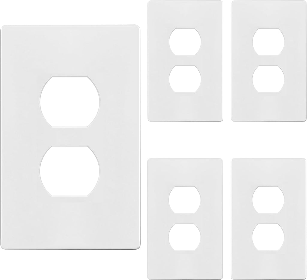 TG Mid-Size Screwless Duplex Wall Plate, Child Safe Receptacle Outlet Cover, Medium Size 1-Gang 4.88" H x 3.11" L, Polycarbonate Thermoplastic, UL Listed, SP-MS1-W5P, White (5 Pack)