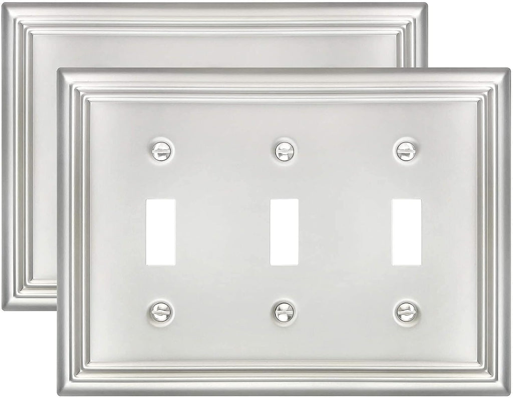 2-Pack Light Switch Cover, Satin Nickel Triple Toggle Wall Plate, Metal Switch Plate Cover, Midsize, A031 Series