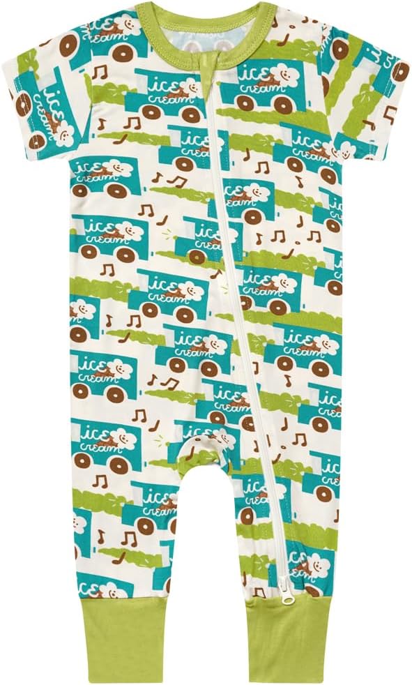 Teach Leanbh Toddler Unisex Baby Bamboo Viscose Pajamas 2 Way Zipper Short Sleeve Footless Romper Jumpsuit Sleep and Play