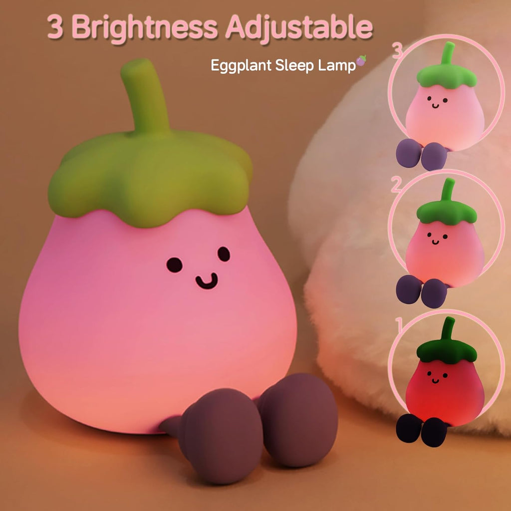 Eggplant Night Light for Kids, Cute Eggplant Sleep Lamp Squishy Silicone Kids Nightlight USB Rechargeable Portable Bedroom Night Lamp, Eggplant Gift Birthday Gift for Baby Girl Boy