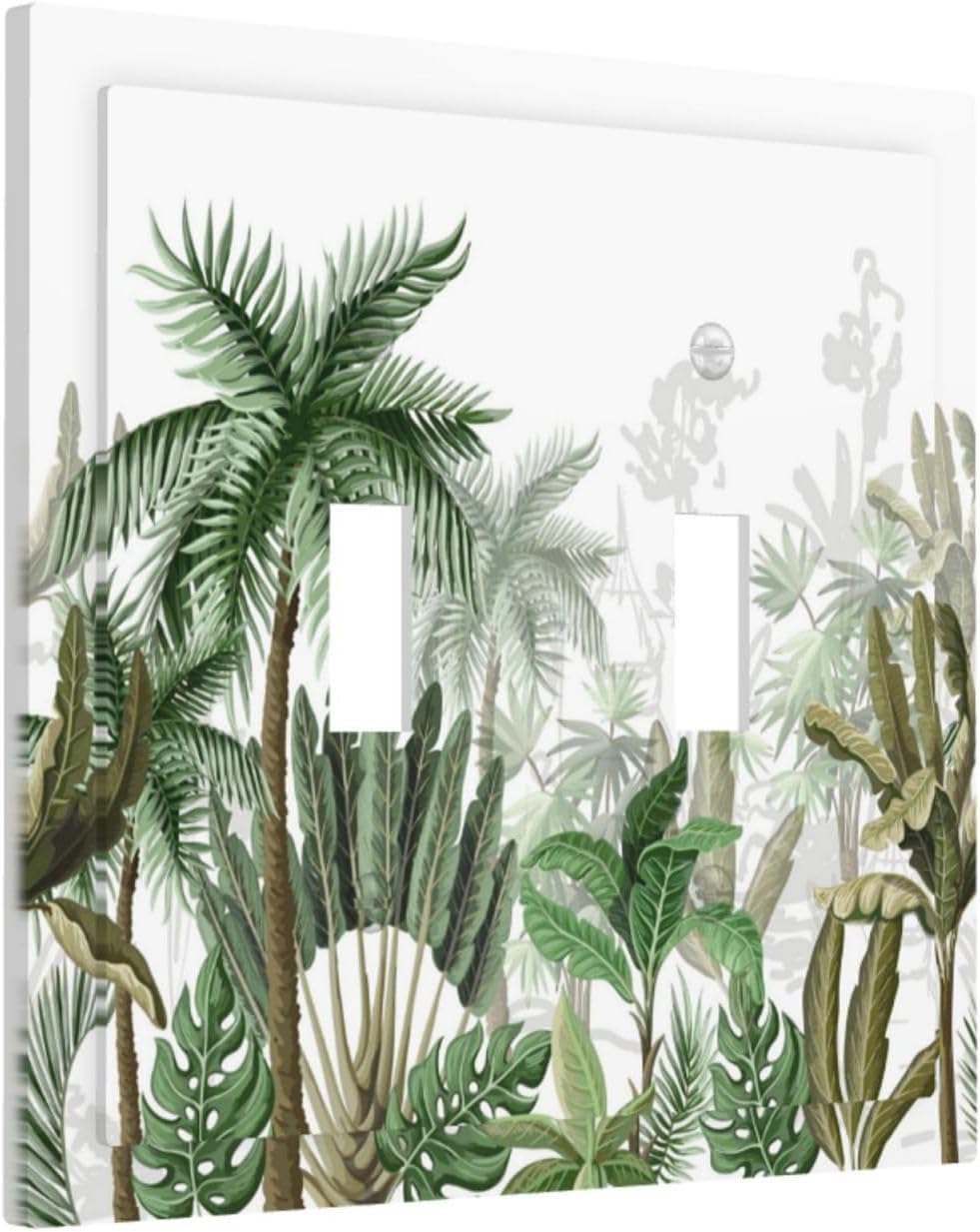 Palm Tree Banana Leaf Green Rainforest Natural Landscape Decorative Switch Plates 2 Gang Double Toggle Outlet Light Switch Cover Wall Plate Electrical Faceplate for Bed Room Living Room Decor
